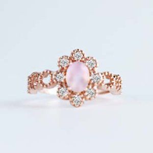 Sterling Silver Natural Smoky Pink Quartz Ring Genuine Gemstone Adjustable Ring